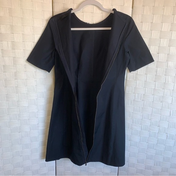 COS Blue Short Sleeve A Line Pleated Flowy Bottom Drop Waist Dress Sz 6 Full Zip - Picture 14 of 14